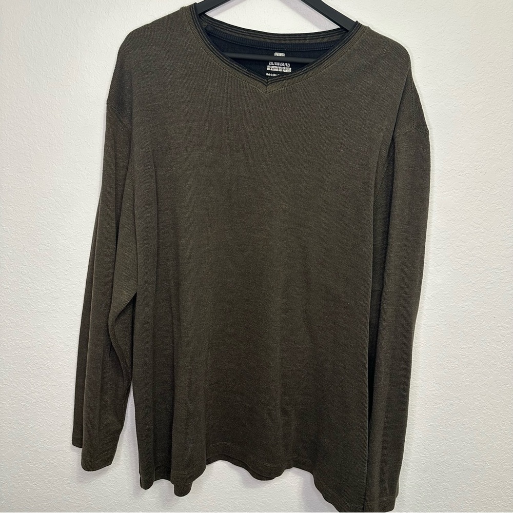 Men’s Faded Glory Dark Green Long Sleeve Shirt 2XL — Comfortable & Casual